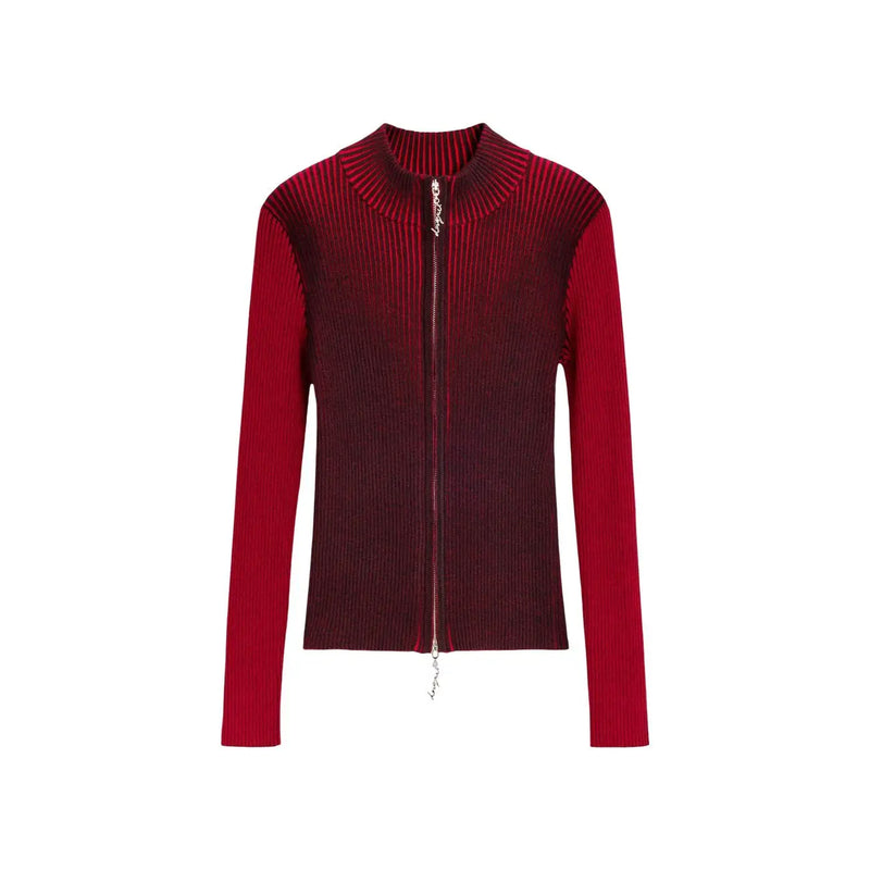 Pull Desigual pour femme, coupe slim, côtelé, fermeture éclair, en mélange de viscose, dégradé rouge foncé à bordeaux, fermeture éclair argentée