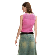 Desigual femme débardeur col rond fuchsia top Tricot de coton à texture côtelée et coupe légèrement courte