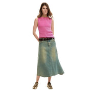 Desigual débardeur femme col rond fuchsia côtelé en coton top assortie à une jupe en jean rose vif