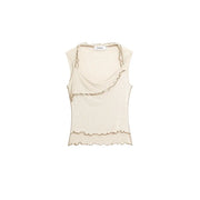 Débardeur beige en viscose à col V top avec des volants et un décolleté drapé orné de l'étiquette de la marque Desigual