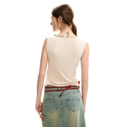 Débardeur beige en viscose à col V top avec encolure festonnée, issue de la collection femme Desigual 26SWTK24
