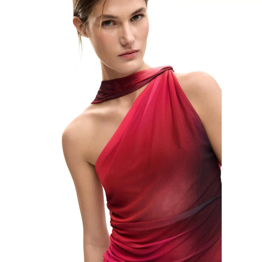 Desigual femmes top rouge sans manches à une épaule top avec une coupe fluide à une épaule et un dégradé subtil dans un tissu léger