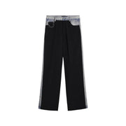 Pantalon Desigual pour femme, noir, en mélange de coton, coupe slim, empiècements en denim clair sur les côtés et à la taille, taille 26