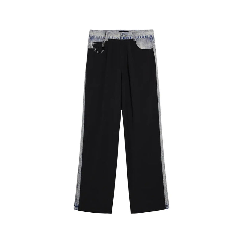 Pantalon Desigual pour femme, noir, en mélange de coton, coupe slim, empiècements en denim clair sur les côtés et à la taille, taille 26