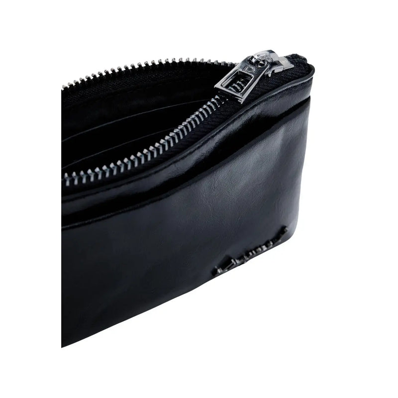 Portefeuille femme Desigual, pochette zippée en polyuréthane noir avec tirette en métal argenté, 9 x 4,5 x 2 cm