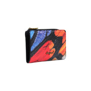Portefeuille femme Desigual noir à fermeture éclair, petit format (16 cm), orné d'un motif papillon éclatant et d'une tirette dorée.