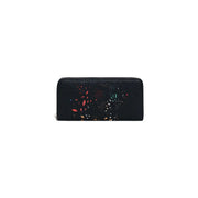 Portefeuille femme Desigual noir à motif feux d'artifice colorés texturé et poches zippées 21 x 10 x 2,5 cm
