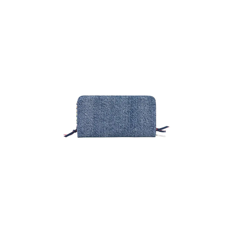 Portefeuille femme Desigual en denim de coton bleu clair, fermeture éclair et liens en tissu, 19 x 11 x 2,5 cm