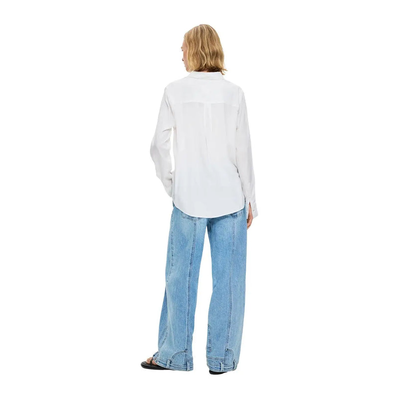 Desigual women white floral viscose long classic shirt with relaxed fit long sleeves and subtle front panel detailing