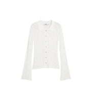 White textured knit cardigan with collar and button front complementing desigual women white viscose classic shirt
