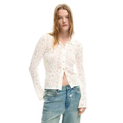 Desigual women white viscose classic shirt with long sleeves featuring a delicate ivory lace button-up design and floral pattern