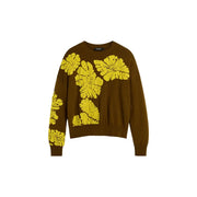 Pull Desigual pour femme en laine mélangée verte, style Dries van Noten, à motifs floraux jaune vif.