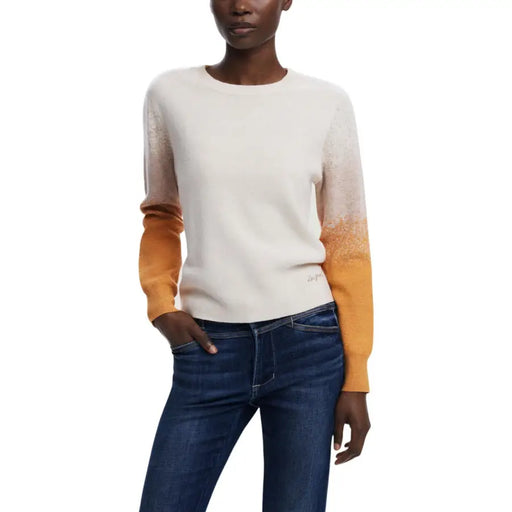 Pull Desigual pour femme en cachemire beige avec manches à dégradé orange