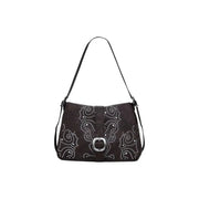 Dark brown women’s shoulder bag with silver studs and buckle closure for Fall Winter collection
