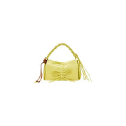 Sac à main Desigual vert citron vif avec anse tressée, nœud, franges, bandoulière et poches