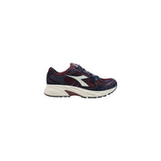 Diadora Baskets grises pour homme, modèle Mythos Star en cuir mélangé avec des détails bleu marine foncé et bordeaux, et un logo Swoosh blanc.