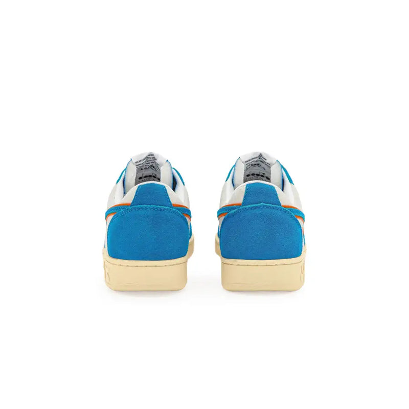 Diadora men’s light blue leather sneakers with blue and white suede and cream rubber sole for everyday style