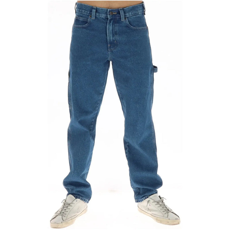 Dickies Jean homme en denim bleu à cinq poches et poches cargo plaquées sur les cuisses, vue de face
