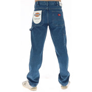 Dickies Jean de charpentier pour homme, bleu, avec poches cargo et étiquette rouge de la marque, vue de dos