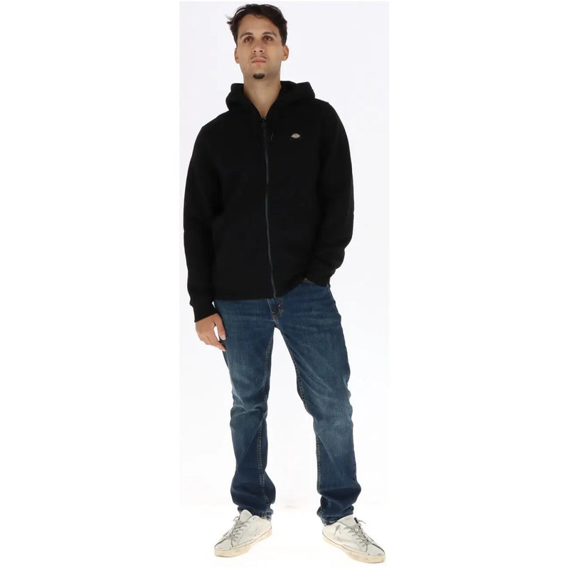 Dickies Sweat à capuche zippé noir en coton pour homme, avec petit logo brodé sur la poitrine gauche.
