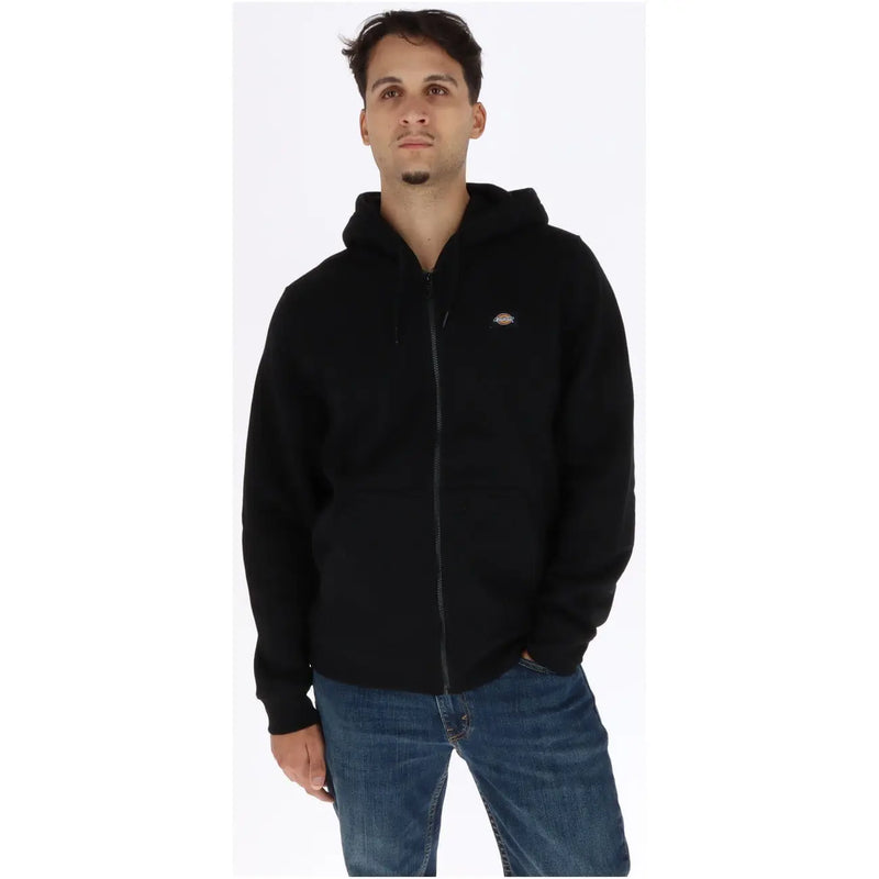 Dickies Sweat à capuche zippé noir en coton pour homme, avec petit logo brodé sur la poitrine gauche.