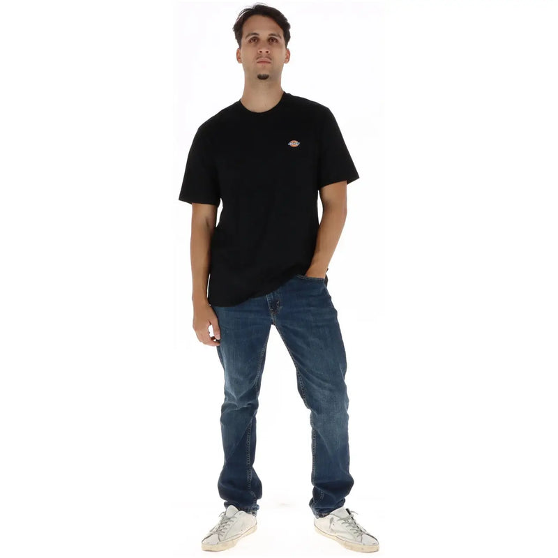 Dickies T-shirt noir à manches courtes en coton pour homme, avec petit logo brodé sur la poitrine gauche.