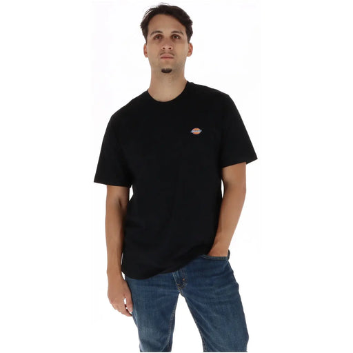 Dickies T-shirt noir à manches courtes en coton pour homme, avec un petit logo brodé sur la poitrine gauche.