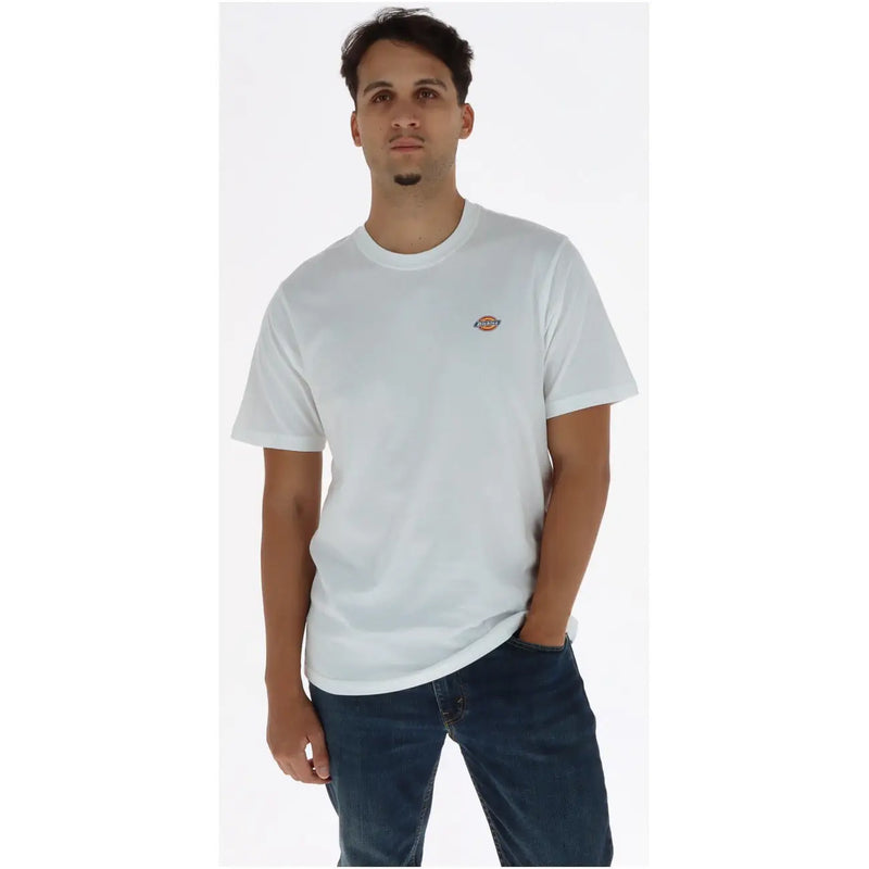 T-shirt Dickies blanc en coton pour homme, manches courtes, avec petit logo brodé sur la poitrine gauche.