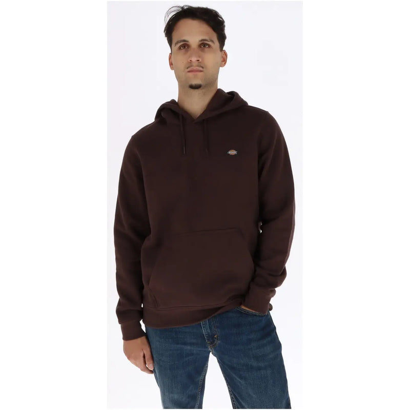 Dickies Sweat à capuche pour homme en coton marron foncé, avec un petit logo brodé sur la poitrine gauche.