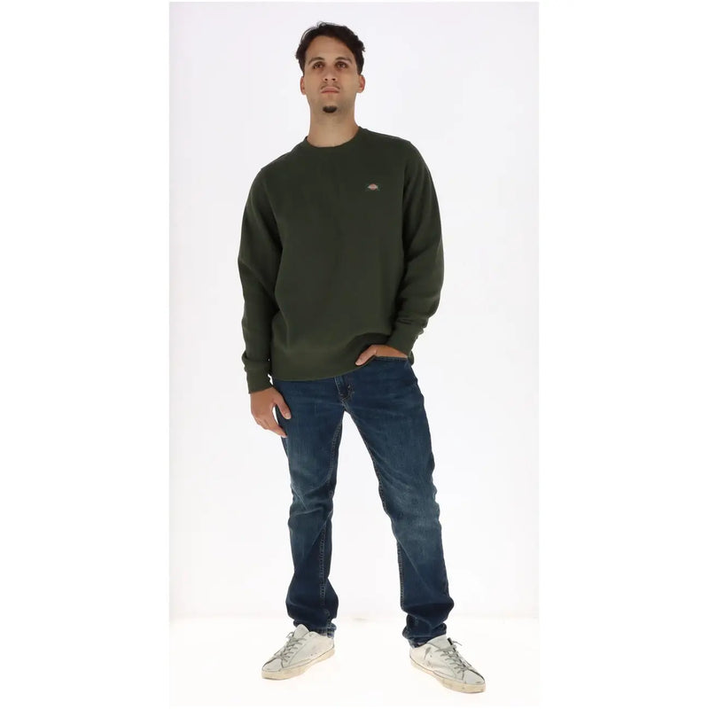 Dickies Sweat-shirt vert homme en coton à manches longues et col rond, avec petit logo brodé sur la poitrine gauche.