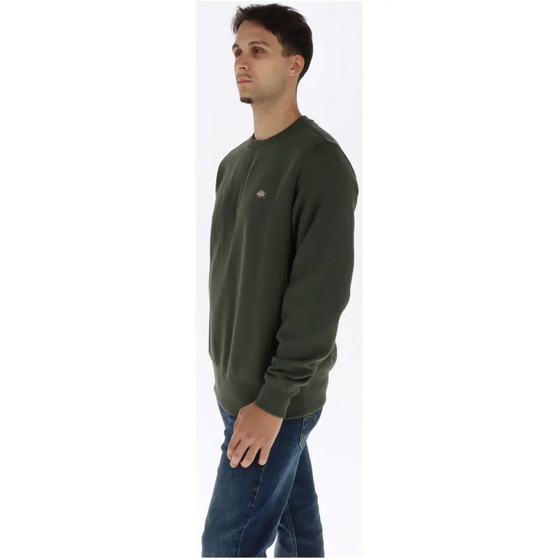 Dickies Sweat-shirt homme vert olive en coton à manches longues et col rond, avec petit logo brodé sur la poitrine gauche.
