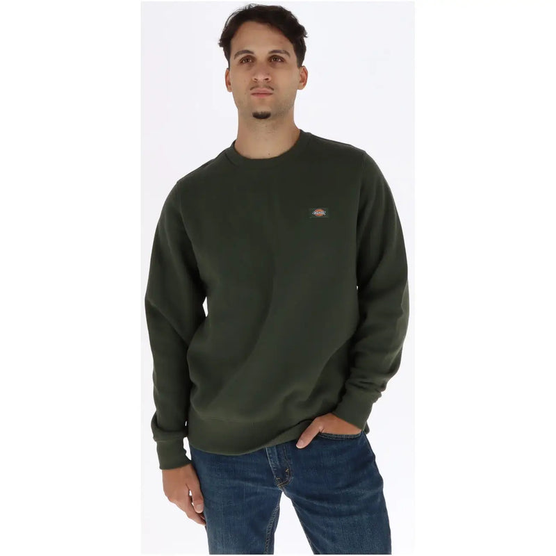 Dickies Sweat-shirt vert homme en coton à manches longues et col rond, avec petit logo brodé sur la poitrine gauche.