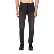 Diesel black cotton elastane dark-wash slim fit jeans for men with a black drawstring waistband and laces