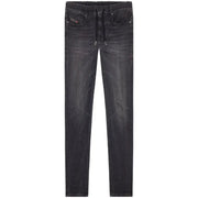 Dark gray cotton elastane diesel black jeans for men with drawstring waistband and subtle fading
