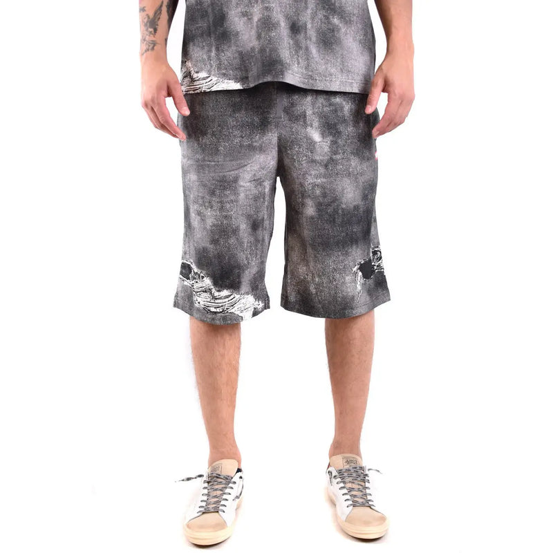 Diesel Short en coton pour homme, gris délavé à effet tie-dye avec ourlets effilochés, vue de face