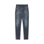 Diesel Jean pour homme en denim brut délavé, taille élastiquée avec cordon de serrage et délavage subtil, vue de face