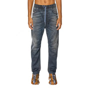 Pantalon de jogging en jean Diesel pour homme, délavage foncé, en coton stretch lyocell et ceinture à cordon bleu clair