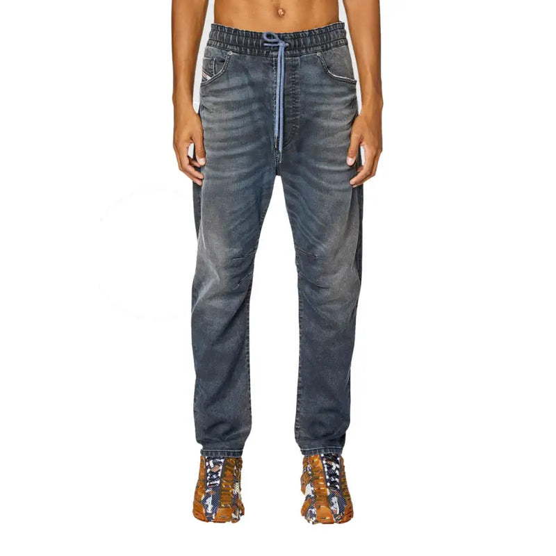 Pantalon de jogging en jean Diesel pour homme, délavage foncé, en coton stretch lyocell et ceinture à cordon bleu clair