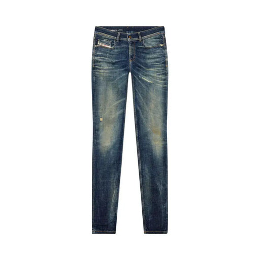 Jean Diesel homme coupe slim, délavage foncé, effet usé bleu délavé, 100 % coton