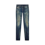 Dark-wash diesel men jeans slim fit with faded distressing blue worn out effect 100 percent cotton material