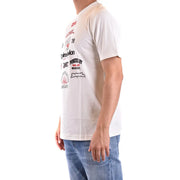 Diesel T-shirt blanc en coton pour homme, col rond et logo graphique rouge et noir imprimé sur la poitrine