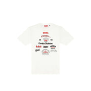 Diesel T-shirt blanc en coton pour homme, col rond, avec logos graphiques rouges et noirs sur la poitrine