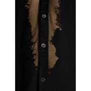 Diesel Chemise à manches longues pour homme en mélange de coton noir avec détails usés à bords brûlés et doublure beige visible