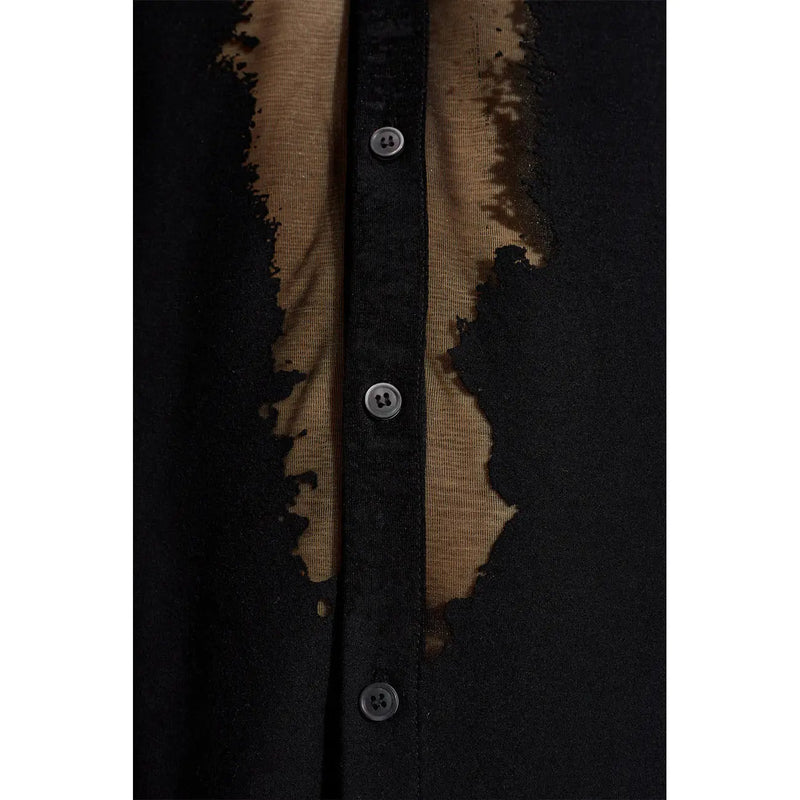 Diesel Chemise à manches longues pour homme en mélange de coton noir avec détails usés à bords brûlés et doublure beige visible