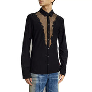 Diesel Chemise à manches longues pour homme en mélange de coton noir avec empiècement texturé marron transparent sur le devant