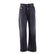 Diesel Jean noir en coton stretch pour femme, en denim foncé, coupe large et ourlets effilochés, orné du logo Diesel