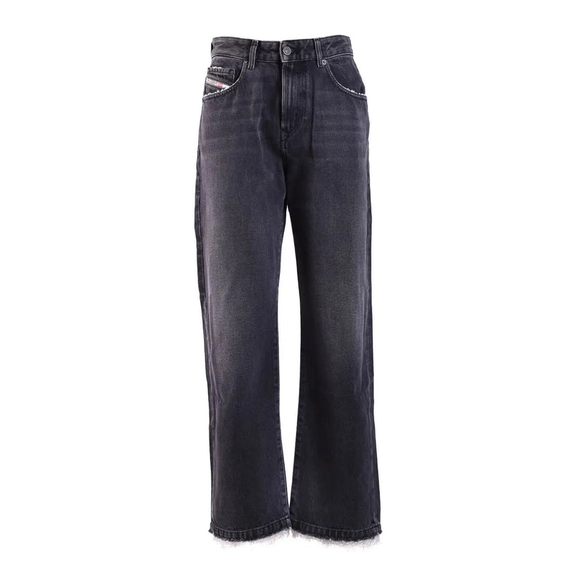 Diesel Jean noir en coton stretch pour femme, en denim foncé, coupe large et ourlets effilochés, orné du logo Diesel