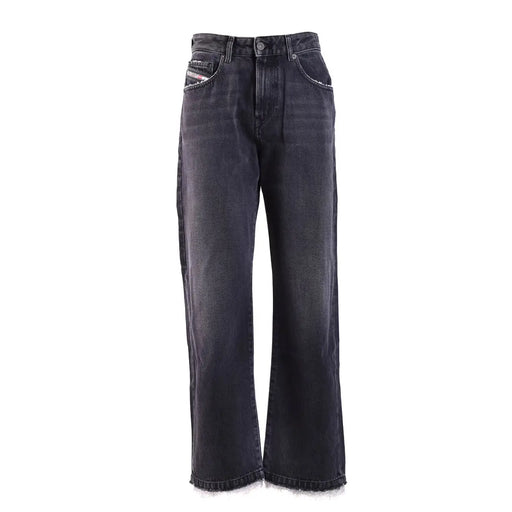 Diesel Jean noir en coton stretch pour femme, en denim foncé, coupe large et ourlets effilochés, orné du logo Diesel