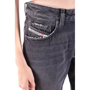 denim gris foncé Diesel Jean noir en coton stretch pour femme avec poche usée et étiquette logo blanche et rouge