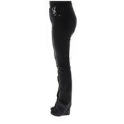 Jean Diesel pour femme, en coton noir déchiré, avec délavage subtil et logo sur la ceinture (vue de dos).